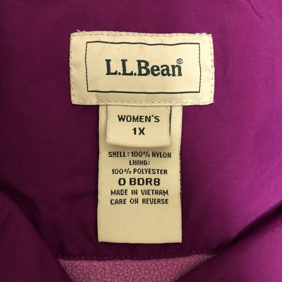 L.L. Bean Size 1X Women's Classic Vest Waterproof Nylon Fleece Lining Magenta - Picture 7 of 8